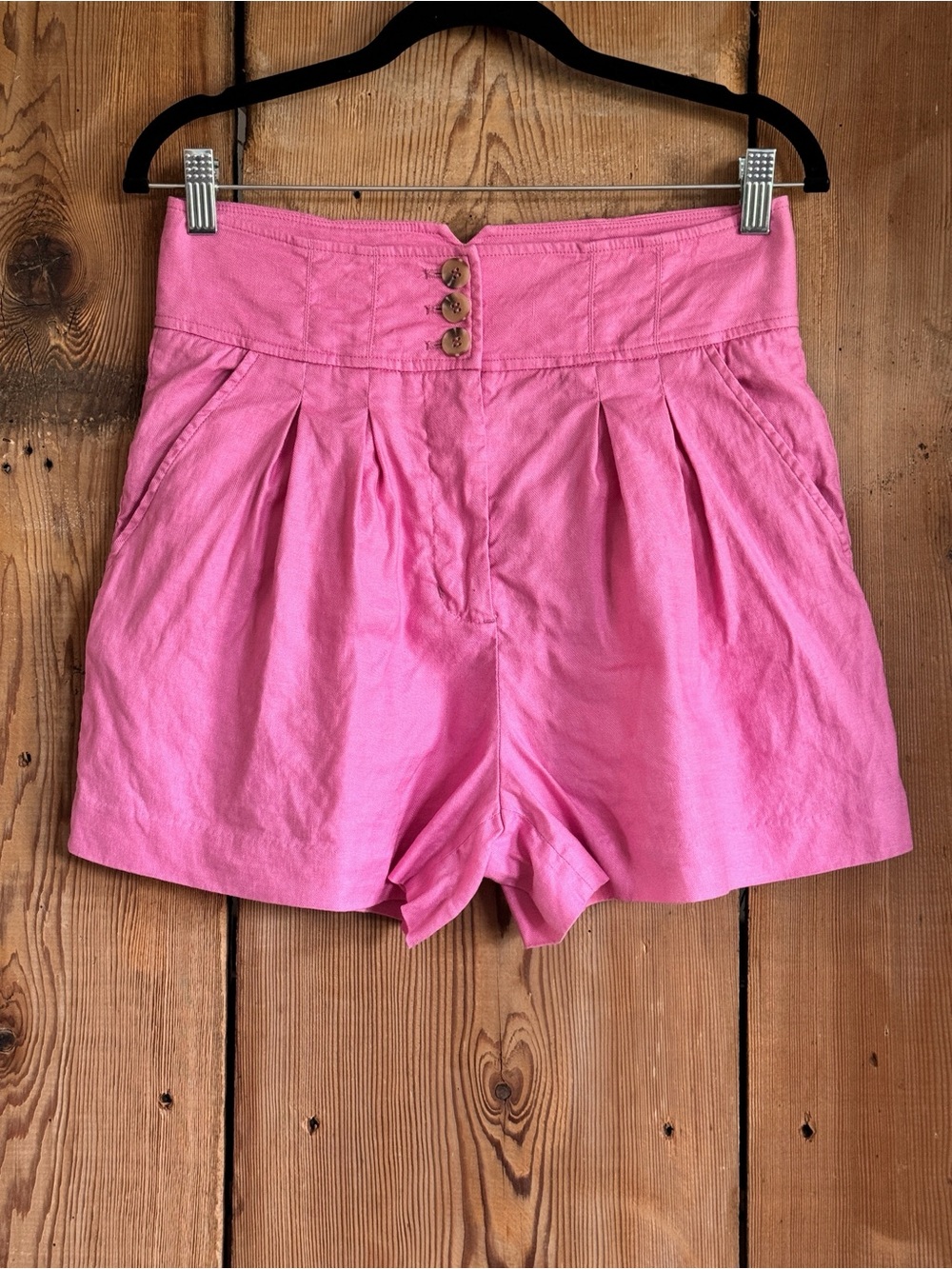Sz 6 Elie Tahari Pink Linen Blend High-Waisted Pleated Tailored Short EUC